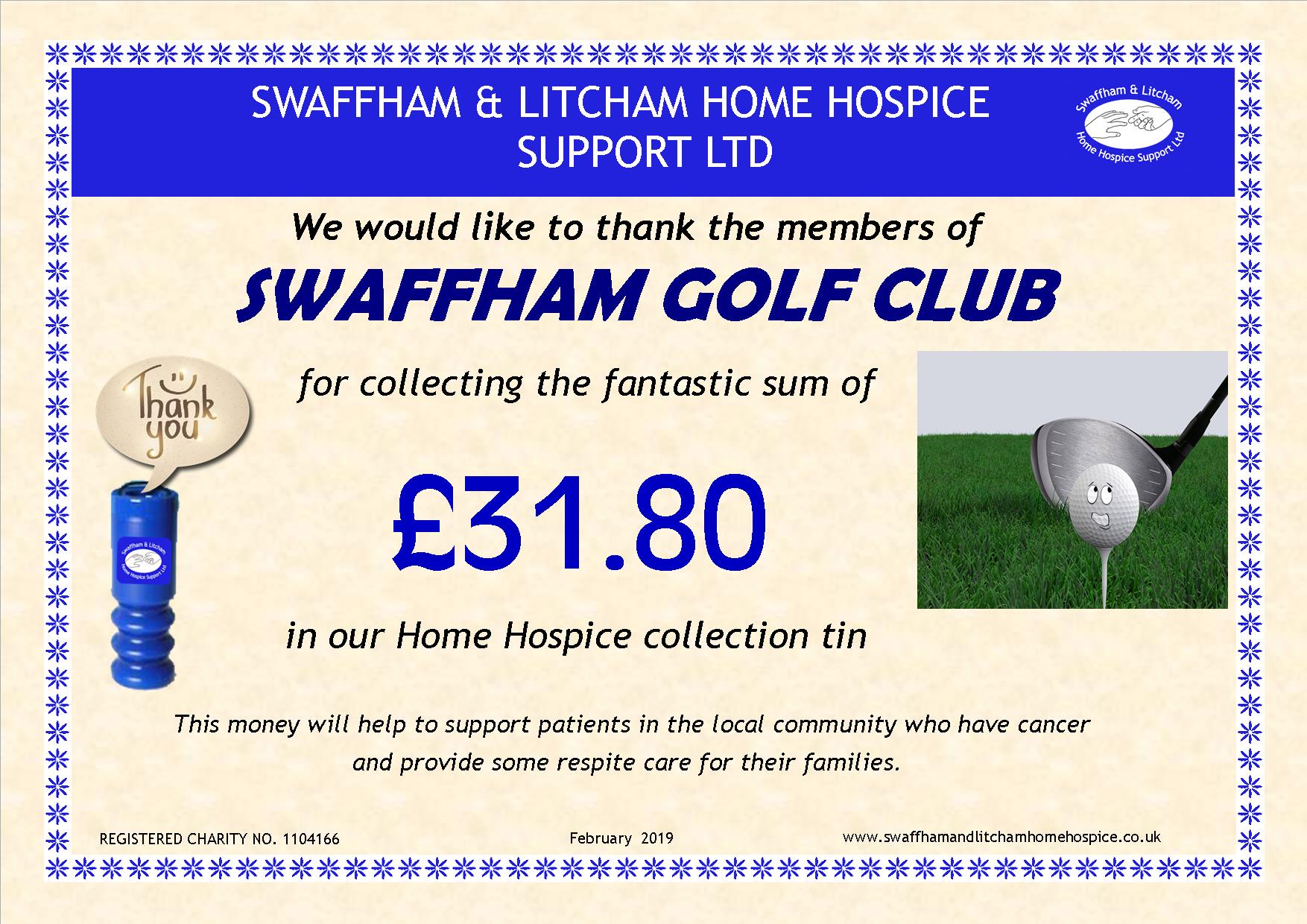 Money from loose change collection box at Swaffham Golf Club, February 2019